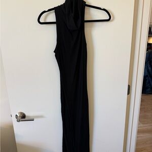 Jolie Black Ribbed Turtleneck Sleeveless Maxi Dress